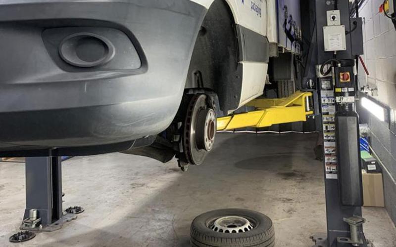 Repairing the wheel on a van