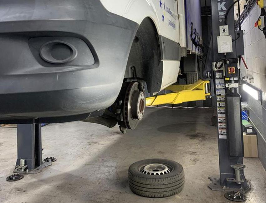 Repairing the wheel on a van